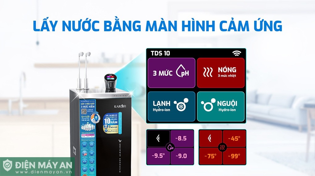 Máy lọc nước RO nóng nguội lạnh Hydro-ion kiềm Karofi KAE-S88 PROMAX 13 lõi